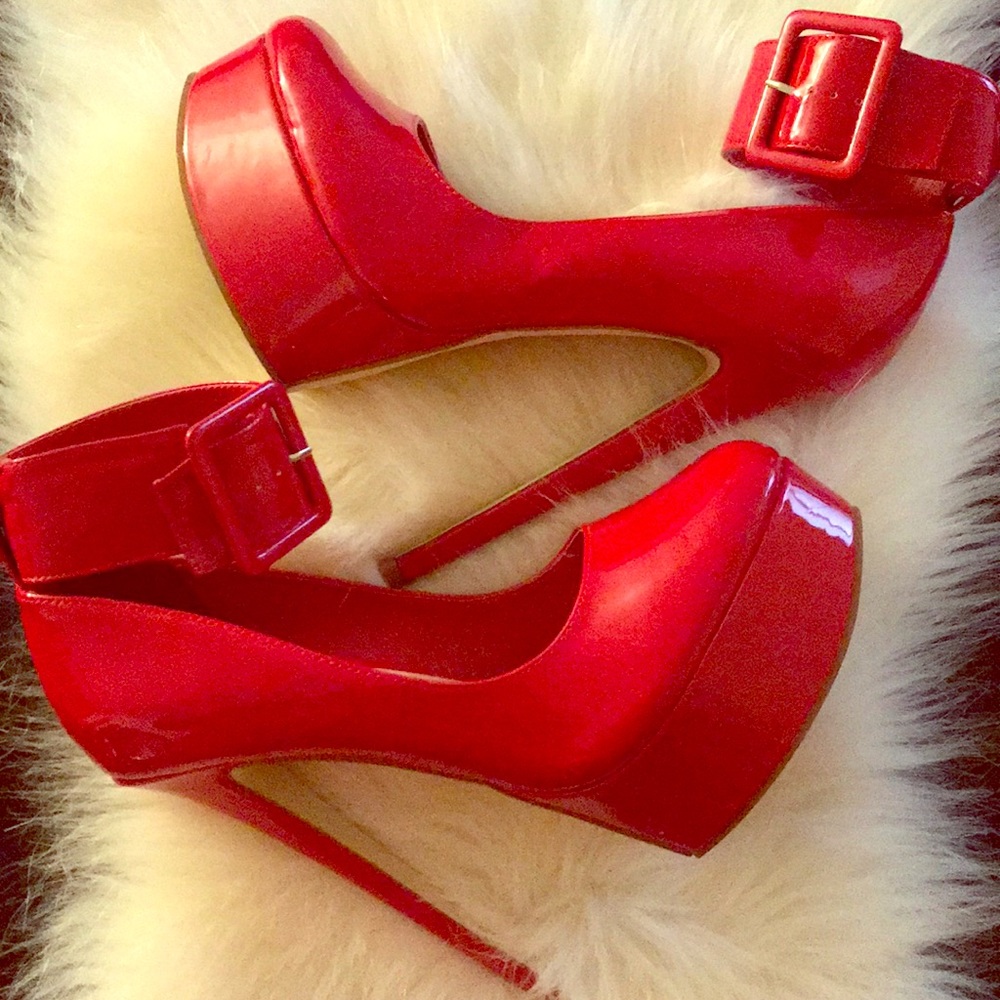 Red Patent Platform Heels